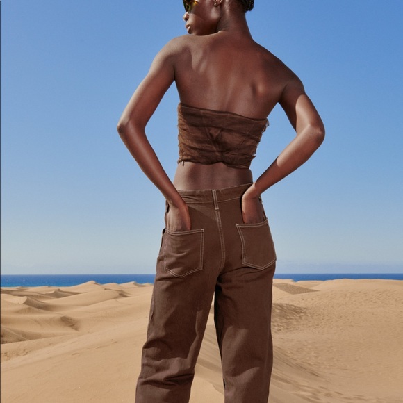 Zara dark brown corsetry tulle crop top - Picture 2 of 5